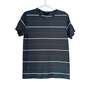 A.P.C. Men's Short Sleeve Tee - Blue with Stripes Size Small